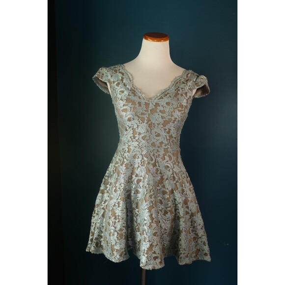 City Triangles Y2K Blue Brown Glitter Lace Mini Fit & Flare Skater Dress Fairy - Picture 1 of 12